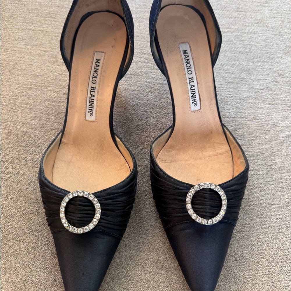 Manolo Blahnik Navy Blue Satin Pumps - Picture 8 of 8